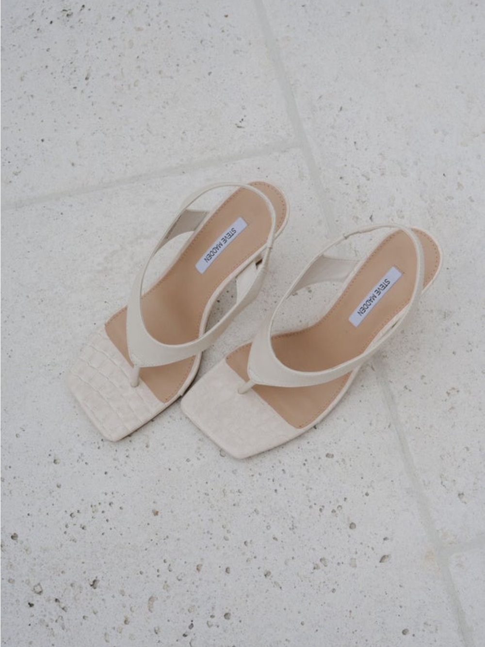 Steve Madden Cream Square-Toe Slingback Thong Sandals